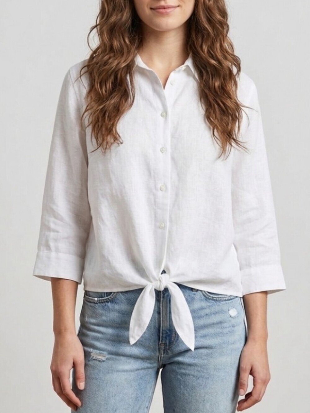 Chico's Womens White Tie-Front Button Down Shirt Size 3